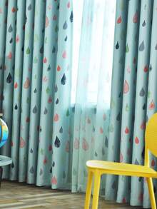 1 pieza Cortina moderna y linda con diseño de gota de lluvia perforada para dormitorio/sala de estar de niños - Multicolor - Ver 1