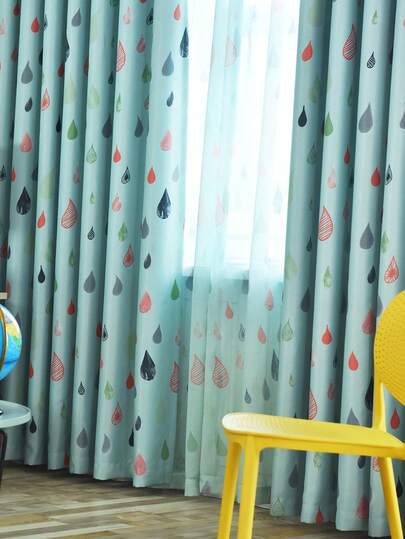 1 pieza Cortina moderna y linda con diseño de gota de lluvia perforada para dormitorio/sala de estar de niños