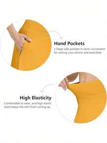 Scacto Women's Office-Ready Midi Skirt - Built-In Shorts, Hidden Drawstring, Zippered Pockets, Business Casual Faldas De Mujer Skorts For Women With Pockets Skorts For Women - 黃色 - 查看 5