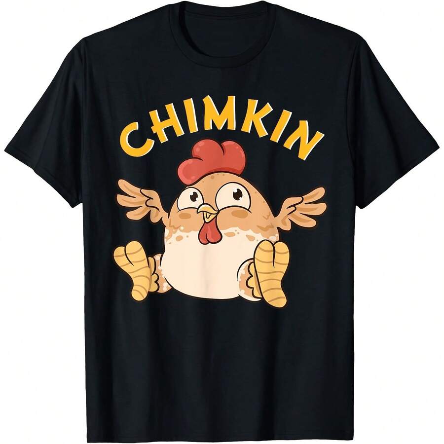 Funny Chimkin T-Shirt With A Fat, Silly Chicken Meme For Chicken Lovers. 220g Men's Cotton Essence, 220g With An Unparalleled Feel. Intended For Everyone, Regardless Of Gender. High-Quality, Durable Material, Versatile For Any Design, Pleasant To The Touch But Designed To Last. Lightweight Tops For Women, Autumn Sets, Vacation Outfits, Feminine New Year's Costumes. - 黑色 - 查看 1