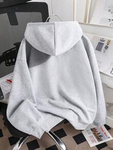 Tween Boy Cartoon Car Print Warm Hoodie Sweatshirt - Grey - View 2