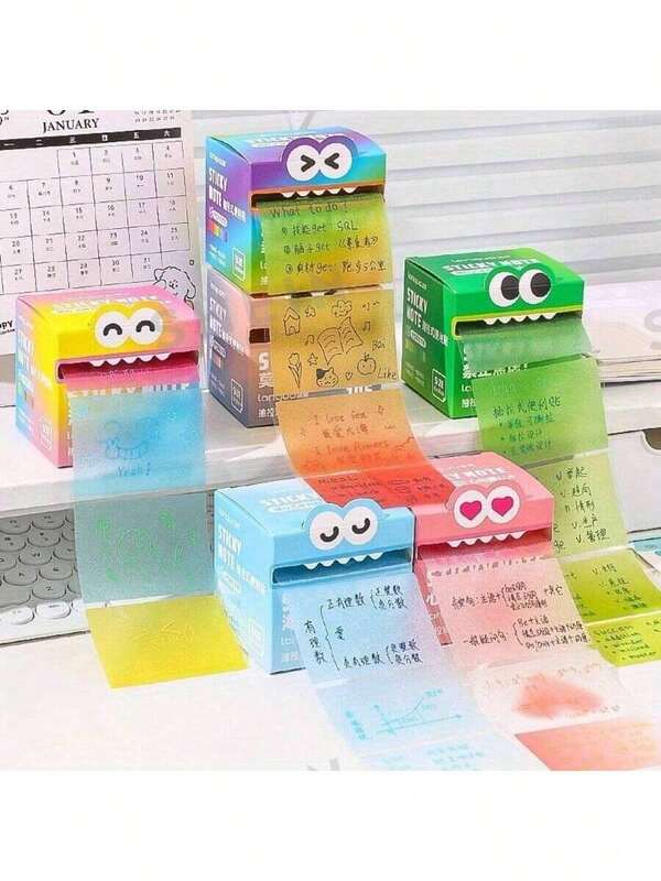 105 Pieces Pull-Out Pearlescent Transparent Sticky Notes, Kawaii Cute Multicolored With Storage Box For Notes Taking Office School Supplies | Back To School Supplies, Desk Organizer Accessories, Gift Ideas