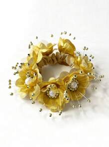 1件装女士春夏新款纯色仿布花朵发圈，适合海滩、夏威夷度假、日常佩戴、丸子头造型、节日、派对、送礼、秋季穿搭，发绳马尾辫头饰 - 彩色 - 查看 20