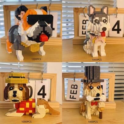 1000+Pcs Cartoon Building Blocks Animal Series Bulldog/Shiba Inu/Bichon Frise/Husky Pet Dog Companion 3D Puzzle DIY Creative Educational Assembly Building Block Model Decor, DIY Handmade Decor Birthday Gift, Toy Set, Holiday Gift, Office Decor, Home Decor