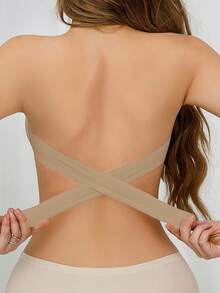 Women's Elegant Strapless Bra With Crisscross Closure And Removable Silicone Pads - Non-Slip, High Support, No Wire Rings, Black, Adjustable Straps, Enhanced Comfort And Support, Comfort Slimming Underwear - 咖啡 - 查看 2