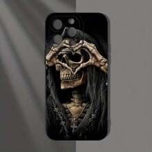 Teléfono con patrón de calavera, cubierta protectora de teléfono anticaída, protector de teléfono a prueba de golpes Compatible con teléfonos de la serie 16 15 14 13 12 11 - Negro - Ver 1