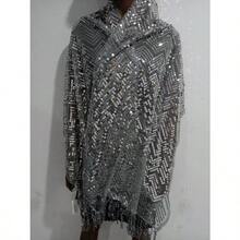 1 Retro Sequin Scarf, Unique Design, Exquisite And Luxurious, Showing Taste, Eye-Catching, Fashionable And Versatile, Super Bright, Suitable For Daily Parties, Easy To Match, Long-Lasting Color, Soft And Smooth, Tightly Sewn, Soft And Not Tangled, The Sequins Are Firm And Not Easy To Fall Off, Universal Sequin Scarf - 灰色 - 查看 4