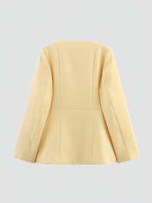 Áo khoác nữ ACKCER thời trang thường ngày cổ tròn tay dài cài cúc phía trước, thích hợp cho mùa xuân, hè và thu. - Màu vàng - Xem 4