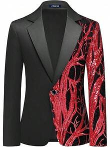 Boys' Formal Tuxedo Suit Set - 2 Piece Sequin Blazer & Satin Pants (4-16Y) - Red - View 2