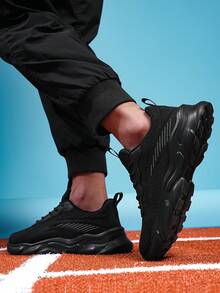 Men's Fashion Casual Sports Shoes, Thick Sole Elevated Style, Four-Season Commuting Preferred, Dynamic Texture, Unlocking Versatile Code - 黑色 - 查看 5
