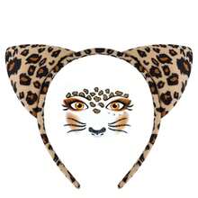 4件套时尚化妆舞会动物发带发卡道具批发豹纹发带豹纹猫耳朵发孔套装适合派对穿着化妆舞会穿着节日礼物生日礼物豹纹耳朵三件套+豹纹脸贴豹纹耳朵三件套+咖啡星纱裙舞会万圣节 - 彩色 - 查看 20