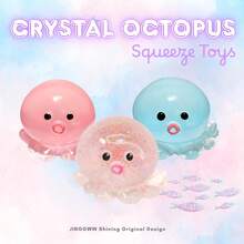 Crystal Glitter Octopus Taba Squishy Toy – Adorable Taba Stress Buster, Kawaii Desk Fidget Ball For Office & Gifting (Color May Slightly Differ.) - 章魚藍 - 查看 2