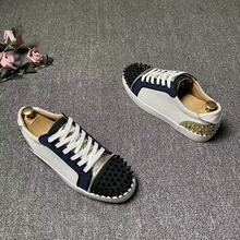 Red Sole Sneakers With Rivets Men, Casual Versatile Lace-Up Shoes - White Counter Version - View 9