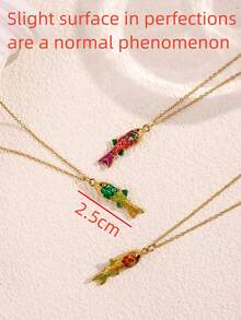 1 件彩色波西米亚风格手工串珠鱼吊坠不锈钢项链，DIY 精致百搭夏季珠宝，Y2K 个性化海洋风格女士珠宝 - 彩色 - 查看 6