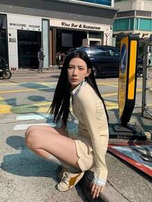 Áo thun dài tay 2 trong 1 ôm vừa vặn thoải mái dành cho nữ, Thu/Đông - Màu vàng - Xem 6