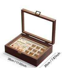 1 pieza Caja de almacenamiento de joyas de lujo, caja de joyas multifunción para collares y aretes con tapa, caja de joyas de nogal negro a prueba de polvo con tapa transparente, compartimentos con forro de tela, organizador de joyas de estilo europeo, exhibición de joyas (joyas no incluidas solo para exhibición)