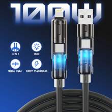 BinBoom 4 In 1 USB Charging Cable (3.3FT/3.9FT/6.6FT) With Breathing Light, USB A/C To C/L Multi Charging Cable For Phone 16 15 Pro Max , IPad Pro Air, SamSungS24, Phone 14 13 12 - Multicolor - View 4