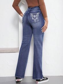 Womens Slim Fit Jeans Embroidered Flare Jeans For Women High Stretch Floral Denim Pants Women