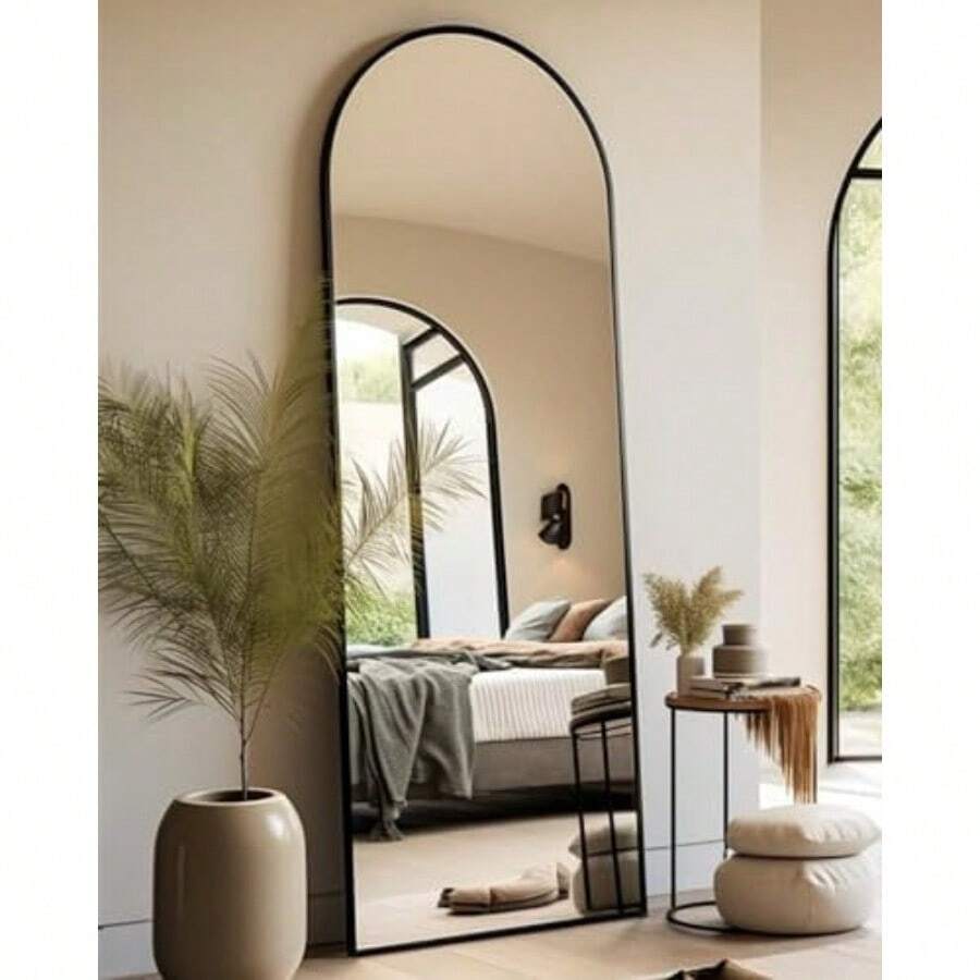 Arched Full Length Mirror 1858 Standing Mirror With Stand Or Wall Mounted For Bedroom And Living Room Black - 黑色 - 查看 1