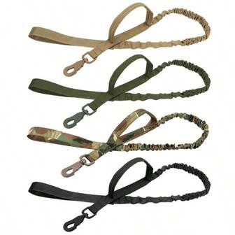 Anti-Explosion Tactical Traction Rope With Dual Handles, Nylon Tactical Dog Leash With Elastic, Outdoor Dog Walking Lead With Pressure Buckle