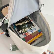 Un bolso de hombro de estilo sencillo y alta calidad, con un diseño de mochila de gran capacidad, satisface las necesidades de almacenamiento de libros de los estudiantes. Ideal para viajes y el ocio diario, es una opción ideal para estudiantes. - Blanco - Ver 6