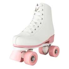 YYW Women's Roller Skates High-Top PU Leather With Classic Double-Row Wheel Design Suitable For Both Indoor And Outdoor Use Ideal For Beginners Pink And White Color Combination Stylish And Beautiful - trắng - Xem 4