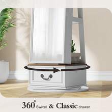 360°Swivel Jewelry Organizer With Full Length Mirror With Lights,Jewelry Armoire Cabinet Standing With Drawers,Large Mirror Storage For Jewelry And Makeup,Best Christmas Gift For Mom,Wife & Girls(White) - White - View 3