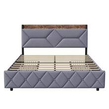 Cama doble 140/160x200 cm, estructura de cama con cabecero con canapé y 4 cajones, somier de láminas, cama doble para adolescentes, adultos, (lino gris)