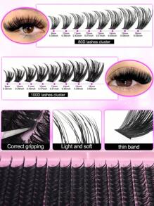 544/640 piezas Racimos de pestañas postizas estilo D Curl de alta capacidad, adecuadas para ojos gruesos y esponjosos, con aspecto natural. Maquillaje de belleza para hacer en casa. Gran capacidad de libro de pestañas individuales para principiantes, artistas de maquillaje, pestañas postizas suaves y duraderas. Extensiones de pestañas segmentadas para ojos de zorro/gato. Libro de pestañas portátil para viajes, adecuado para escenario, boda, exterior, trabajo diario, fiesta de música. Utiliza racimos de pestañas (80D100D/50D60D/30D40D/10D20D)