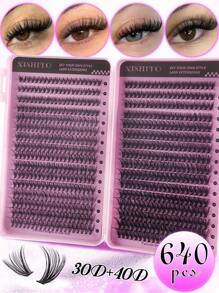 544/640 piezas Racimos de pestañas postizas estilo D Curl de alta capacidad, adecuadas para ojos gruesos y esponjosos, con aspecto natural. Maquillaje de belleza para hacer en casa. Gran capacidad de libro de pestañas individuales para principiantes, artistas de maquillaje, pestañas postizas suaves y duraderas. Extensiones de pestañas segmentadas para ojos de zorro/gato. Libro de pestañas portátil para viajes, adecuado para escenario, boda, exterior, trabajo diario, fiesta de música. Utiliza racimos de pestañas (80D100D/50D60D/30D40D/10D20D)