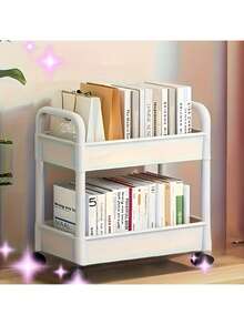 1 pièce Étagère de rangement à double couche sur roulettes, pratique, en plastique durable pour ranger les fournitures de bureau, les collations et les livres - étagère gain de place sous le bureau pour la cuisine, la chambre, la maison et la salle de bain - Multicolore - Voir 4