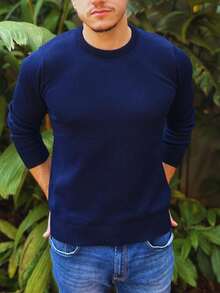 Basic Quality Men's Knitted Sweater - Navy Blue - View 2