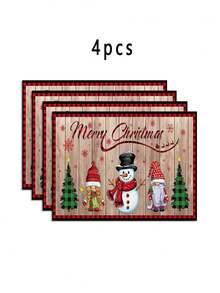 4 Pieces Of Christmas Gingerbread Man PVC Woven Placemats For The Christmas Tree, Reusable And Washable, Farmhouse Winter Christmas Holiday Family Kitchen Table Decoration Placemats.