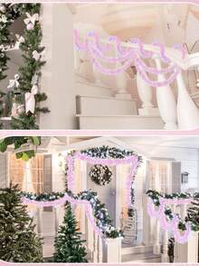 إكليل معلق من الترتر الوردي اللامع، ديكور معدني لشجرة عيد الميلاد، ديكور إكليل معلق للاحتفالات بالأعياد والأعراس وعيد الفصح والمناسبات المنزلية الداخلية والخارجية، ديكور للسلالم والمداخل والمنزل والغرف في فصل الشتاء