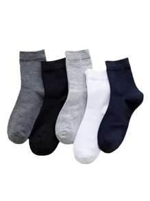 5 pares de meias masculinas sólidas, macias e versáteis, confortáveis para a pele