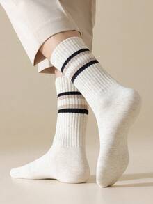 1/5 Pairs Men's Color Block Striped Thermal Lined Comfortable Soft Simple Casual Business Sports Mid,Calf Socks, Cozy Socks - Multicolor - View 7