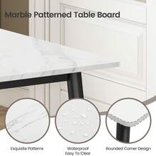 Dining Table And Chairs Set Of 6, 120CM Marble Effect Dining Table With 6 Faux Leather High Back Dining Chairs,Modern Dining Table Set For Home/Kitchen Office - White Table and 6 Grey Chairs - View 6
