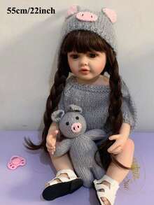 Full Soft Vinyl Body Lifelike 55 CM Reborn Doll 22 Inch Alive Newborn Bebe Lovely Dress Up Toy Handmade Birthday Gift (Some Parts Random)