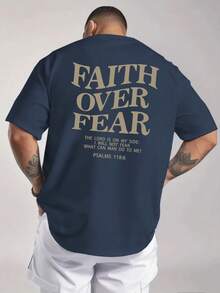 Camiseta Cristiana de Manga Corta para Hombre "FAITH OVER FEAR" - Nueva Moda 2026 | Salmo 118:6 Diseño Bíblico | Ropa Urbana Inspiradora | 100% Algodón | Ajuste unisex | Regalo Ideal Para Cr - Navy - Ver 3