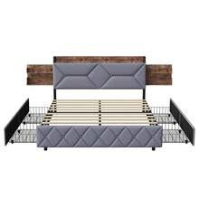 Cama doble 140/160x200 cm, estructura de cama con cabecero con canapé y 4 cajones, somier de láminas, cama doble para adolescentes, adultos, (lino gris)