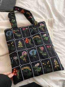 Embroidered Vintage Floral Tote Bag