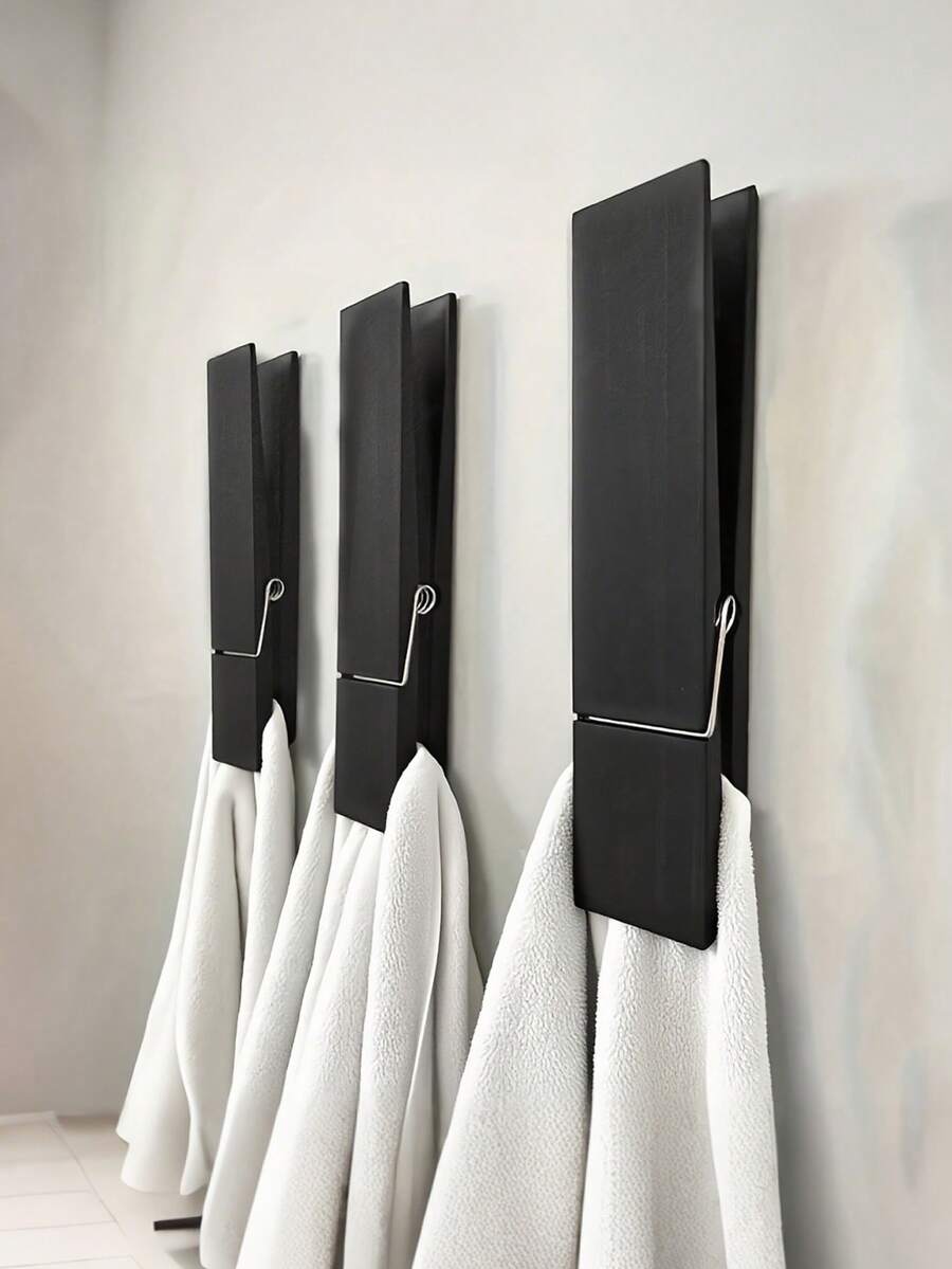 Pinza de ropa gigante para toallero de baño, juego de toallero de pinza de madera extra grande, adecuado para baño, estilo granja montado en la pared, decoración multiusos para lavandería del hogar, toallero o gancho, accesorios de baño para decoración de pared - Multicolor - Ver 1