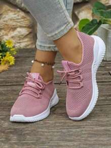 Women's Breathable Knit Slip- Shoes - Lightweight Low-Top Sneakers With Soft EVA/PVC Sole, All-Season Comfort For Walking, Jogging & Casual Wear - White, Ladies Sneakers, Round Toe Design, Cushioned Sole, Women