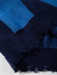 ANDREILEE Plaid V-Neck Long Sleeve Dropped Shoulder Letter Print Casual Loose Unisex Button-Up Cardigan, Suitable For Spring, Autumn, Winter - Blue - View 10