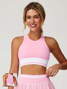 MASKERT Lenjerie sport pentru femei, Top sport, Costum de yoga, Top sport, Top sport cu elasticitate ridicată pentru naveta acasă, Tricou, Prietenos cu pielea și confortabil - Roz - Vizualizare 1