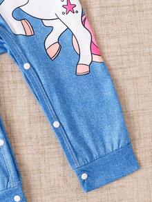 Baby Girl Heart, Rainbow & Unicorn Print Long Sleeve Striped Jumpsuit, Spring/Autumn