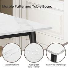 Dining Table And Chairs Set Of 6, 120CM Marble Effect Dining Table With 6 Faux Leather High Back Dining Chairs,Modern Dining Table Set For Home/Kitchen Office - White Table and 6 Black Chairs - View 6