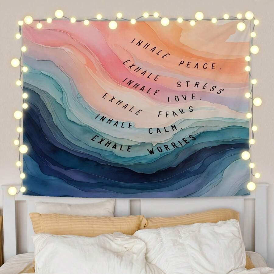 Boho Sun Inspirational Tapestry, Motivational Wall Decor, Positive A Little Progress Each Day Wall Tapestry Backdrop Room Home Office Classroom Decoration - 摘要心理健康 - 查看 1