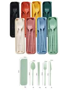四件套便携式旅行餐具套装，带收纳盒，可折叠可重复使用，包含叉子、咖啡勺、沙拉叉、牛排刀和收纳盒，可重复使用，成人便携式餐具套装，露营餐具套装，厨房旅行餐具套装，可放入洗碗机清洗，适合学校、野餐、聚会、户外用餐、露营等场合。 - 彩色 - 查看 16