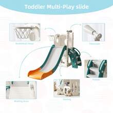 Toddler Slide, Kids Slide For Toddlers Indoor Playset For Toddlers With Basketball Hoop And Ball Playset Telescope - 橘色 - 查看 4